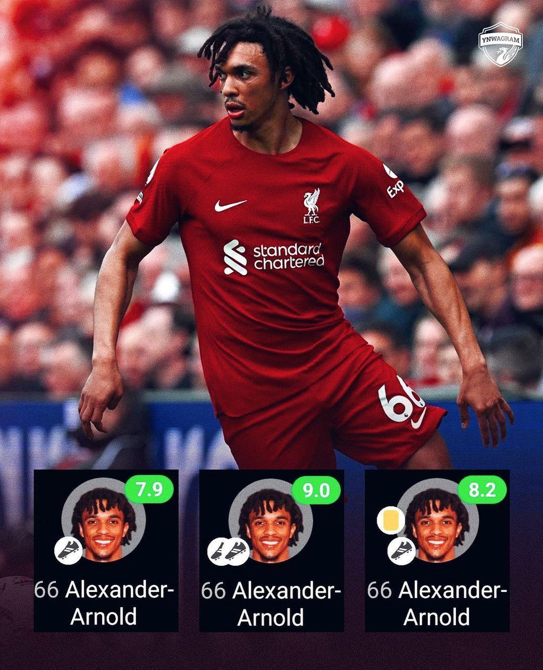 终于找到合适位置阿诺德改打“边后腰”后连场助攻，评分高涨