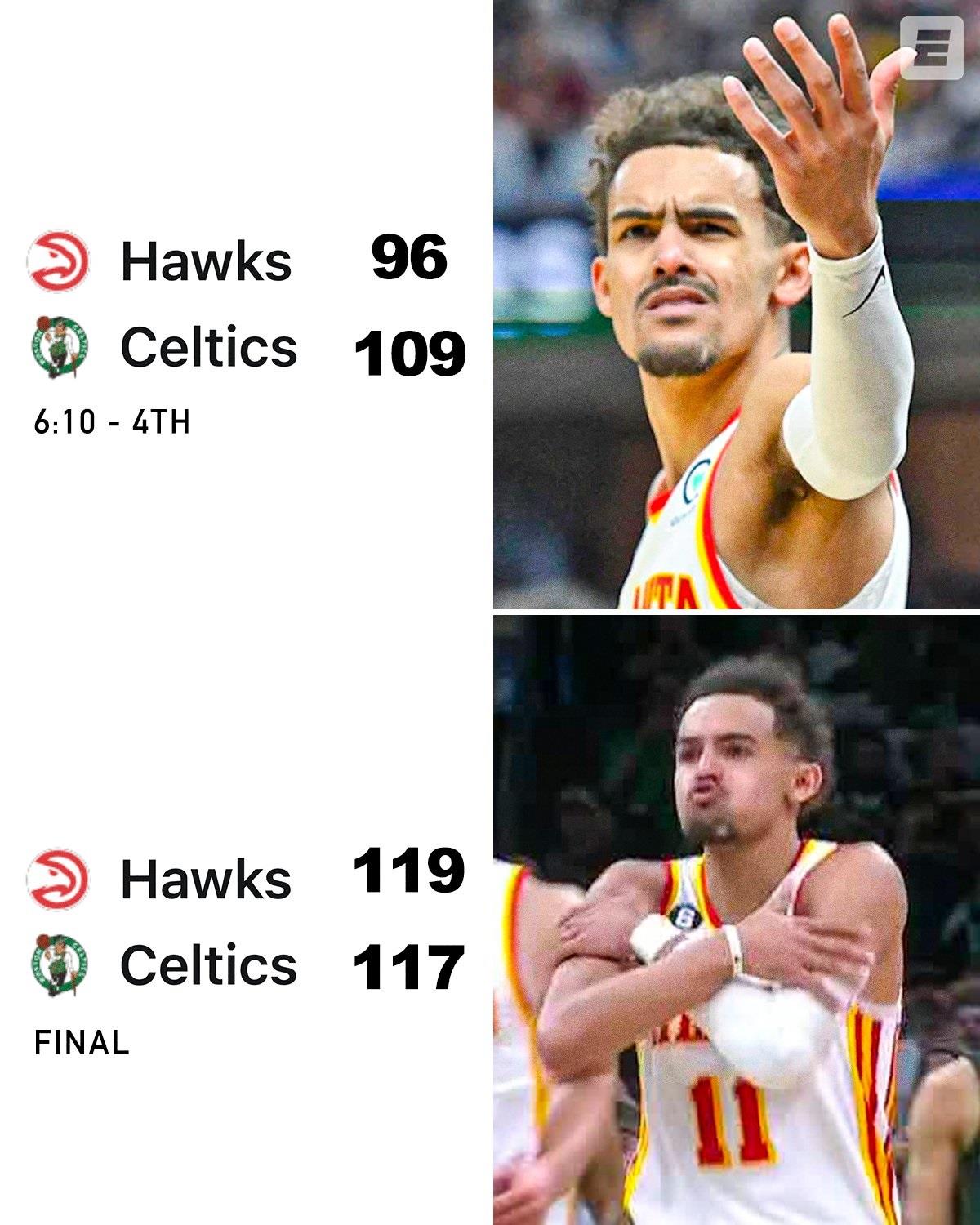 特雷-杨表情变化：6分钟落后13分算什么 最后绝杀成功装X