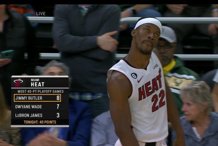 巴特勒热火生涯第8次季后赛砍40  超韦德成队史第一！