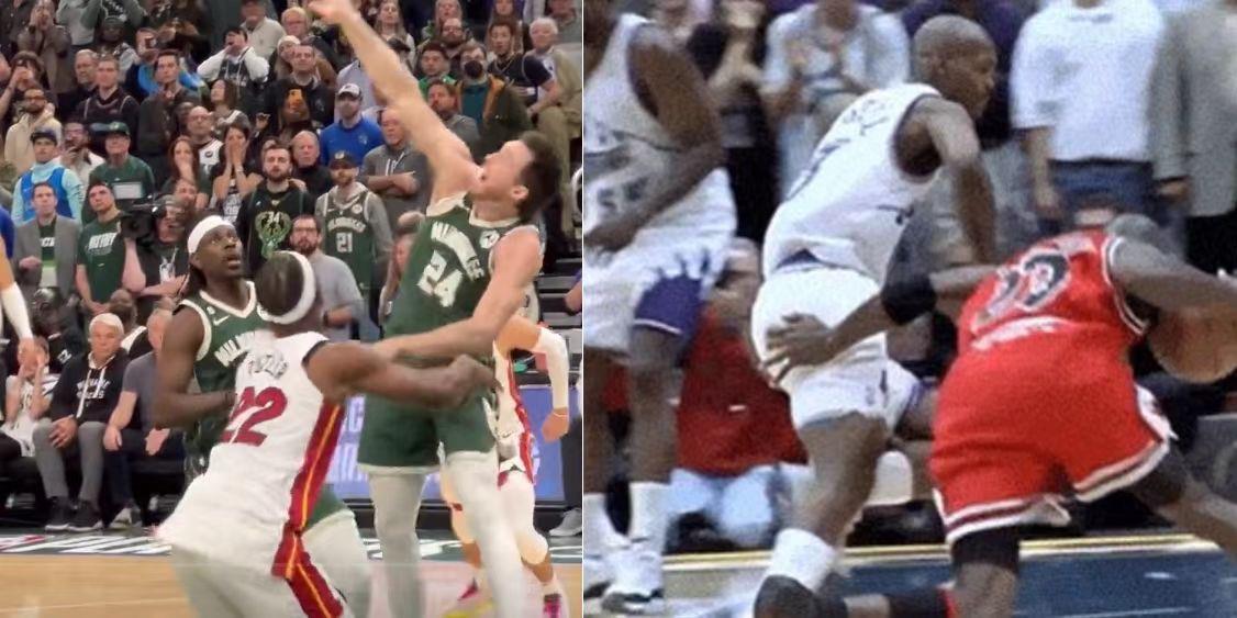 巴特勒VS乔丹：都只是轻轻扶了一下快要倒地的对手而已