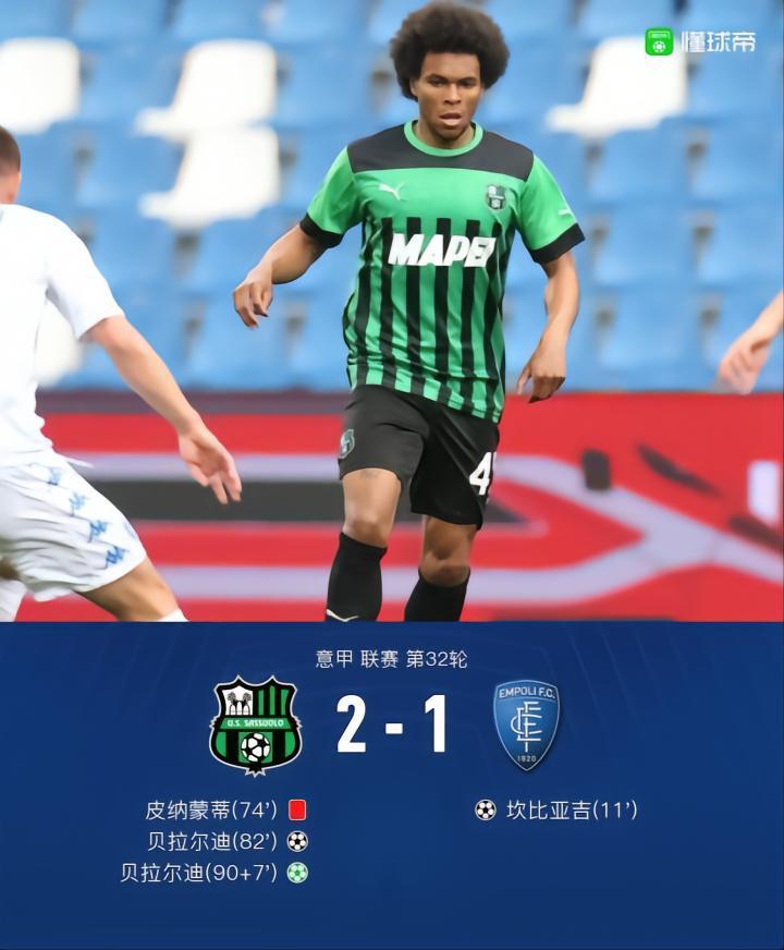 萨索洛2-1逆转恩波利，贝拉尔迪替补双响，坎比亚吉推射破门