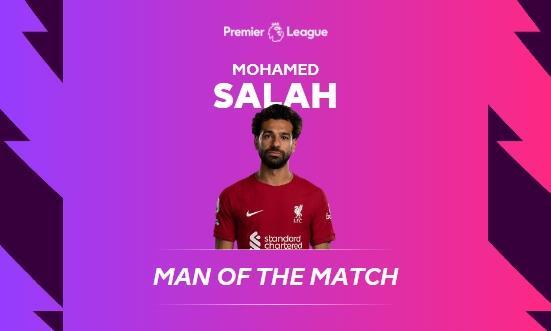 打进一球！官方：萨拉赫当选利物浦VS布伦特福德全场最佳