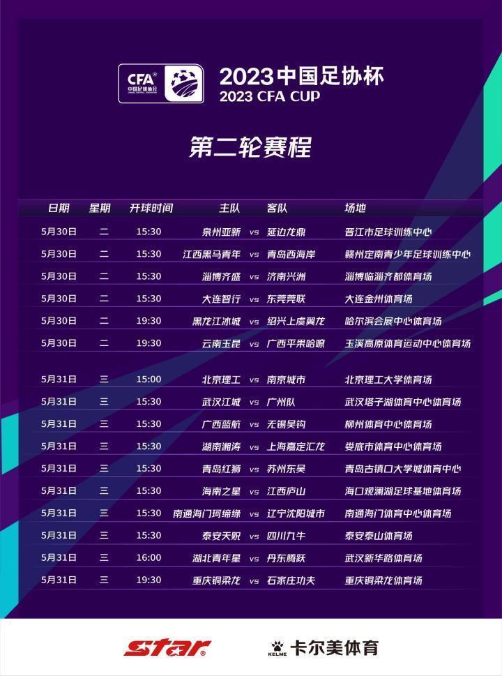2023中国足协杯第二轮赛程出炉！#2023中国
