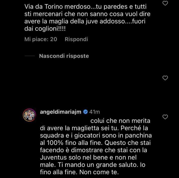 被球迷称为雇佣兵，迪马利亚回击：而你只会支持顺境中的尤文