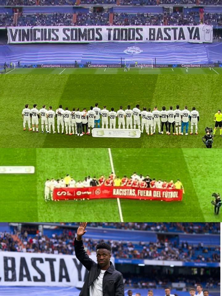 赛前全队以及伯纳乌在场球迷向维尼修斯表达支持。