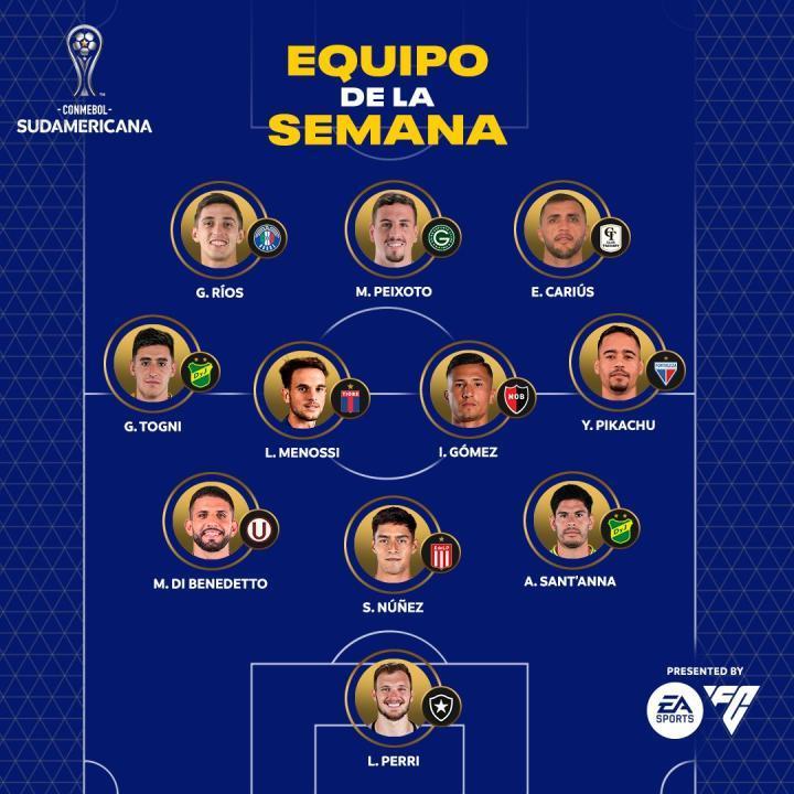 南美杯小组赛第三轮最佳阵容中，来自国防与司法的阿