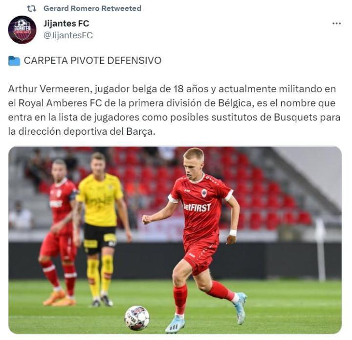 记者罗梅罗确认：安特卫普18岁的中场费尔梅伦是巴