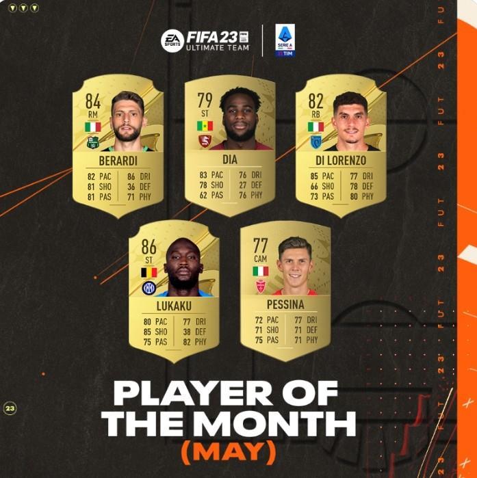 意甲5月最佳球员候选：卢卡库领衔，迪洛伦佐、贝拉尔迪在列