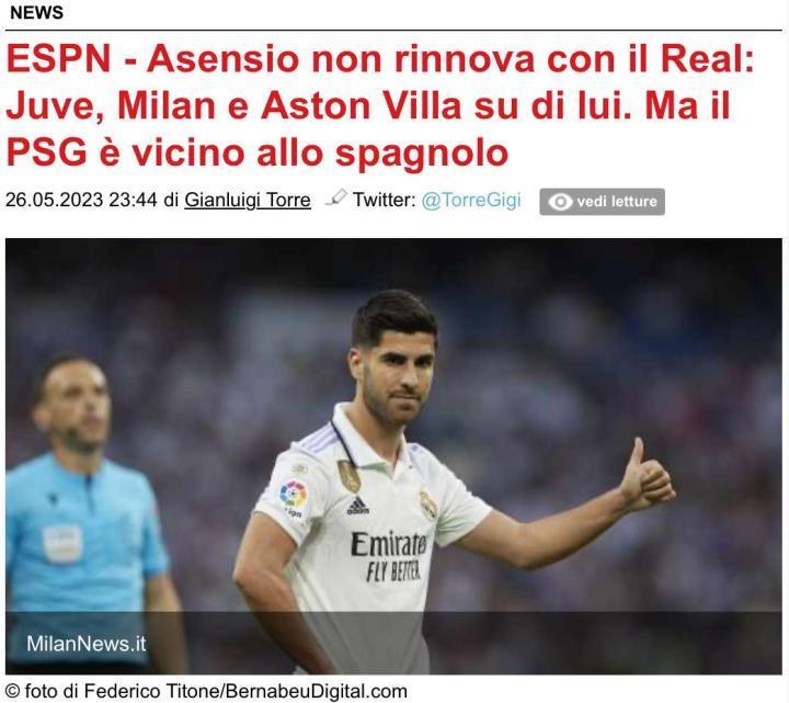 根据ESPN的消息，阿森西奥不会与皇马续约，做出