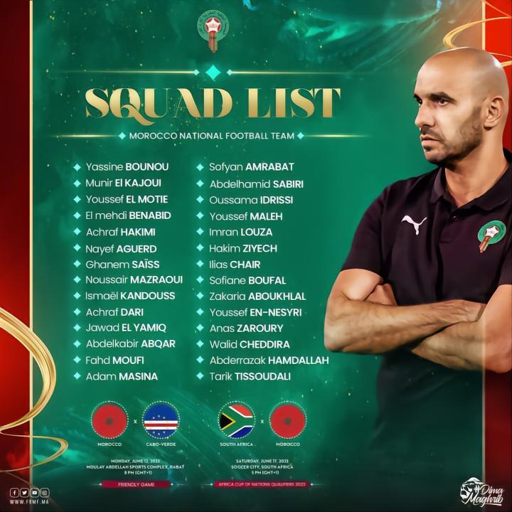 摩洛哥新一期大名单：齐耶赫、阿什拉夫领衔，马兹拉维在列