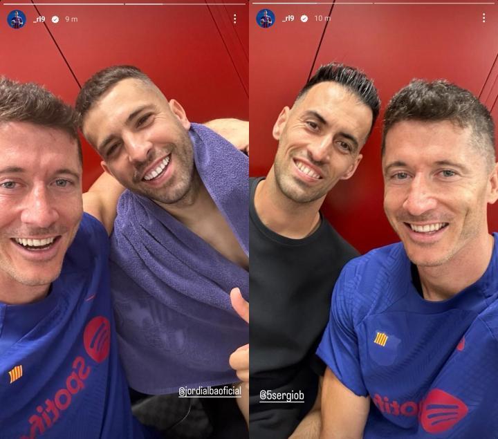 告别两位队长，莱万晒与布斯克茨、阿尔巴合照