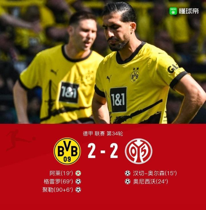 剑南春丨痛失好局丢冠！多特2-2美因茨屈居亚军，阿莱失点