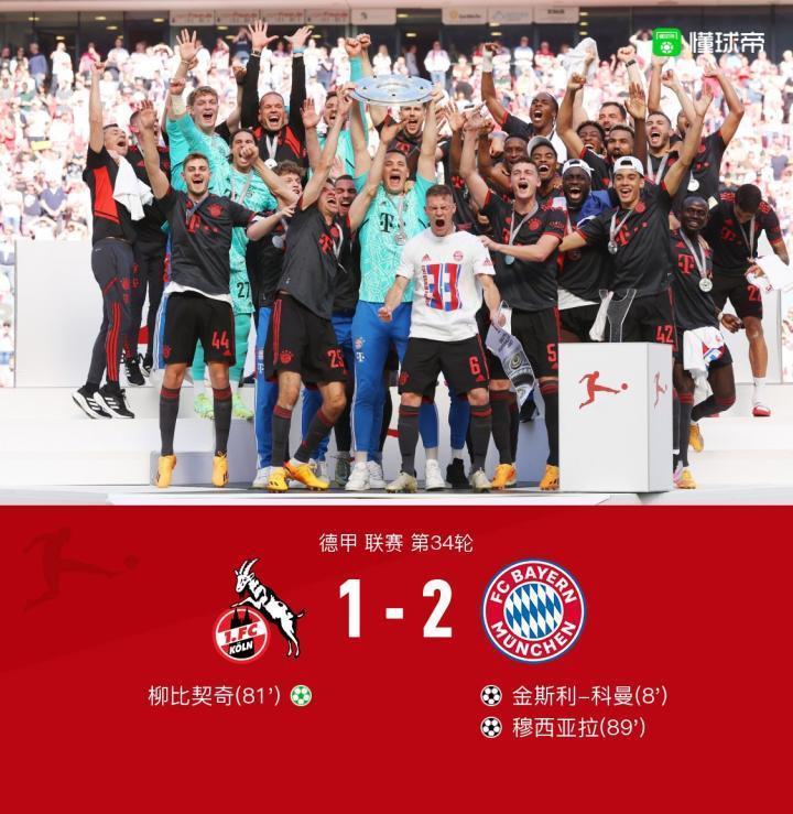 杰士邦丨拜仁2-1科隆反超多特夺得德甲11连冠，穆西亚拉绝杀