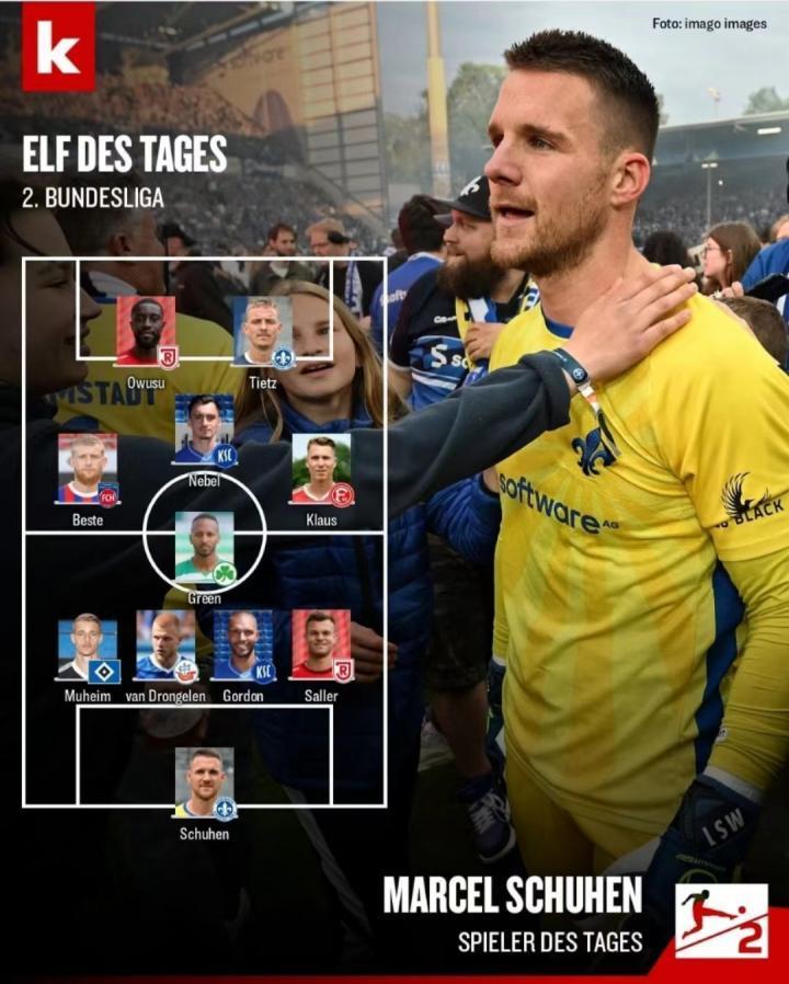 Kicker评选出了德乙第33轮的最佳阵容，罗村