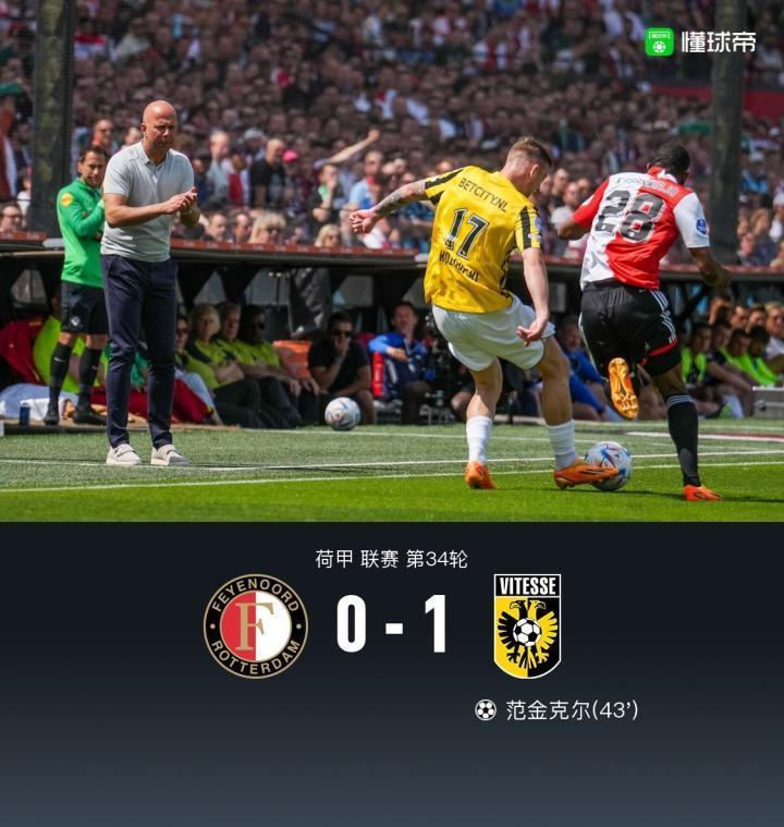 费耶诺德0-1维特斯遭遇联赛主场唯一败仗，范金克尔一击制胜
