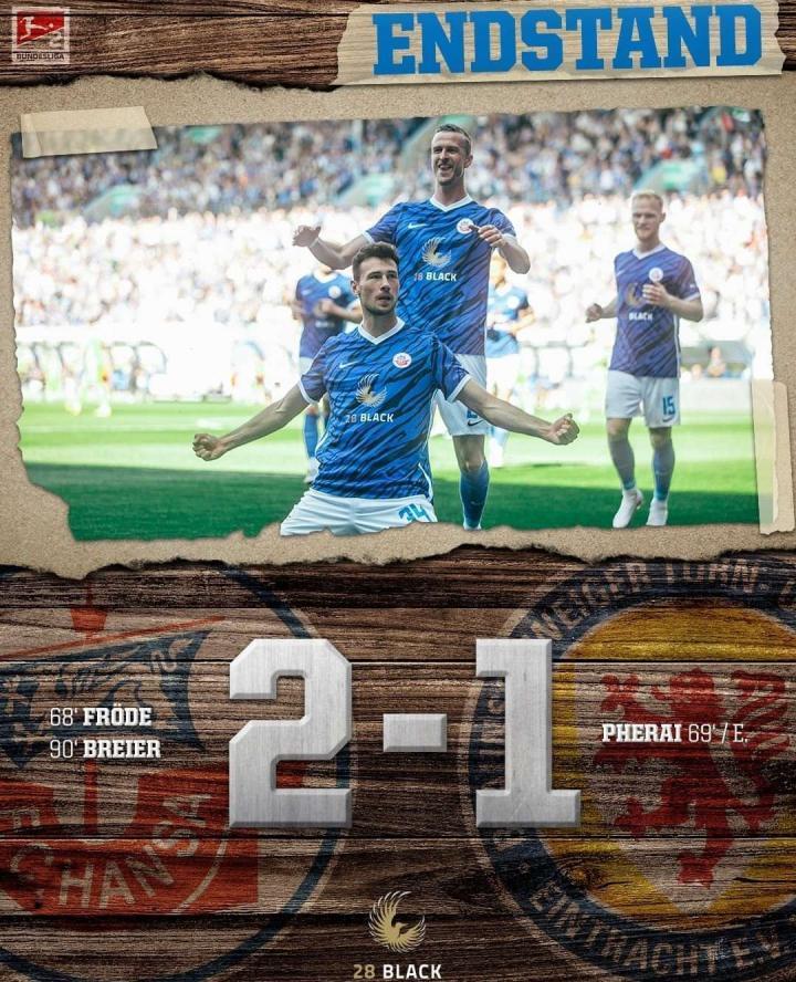 德乙22/23赛季收官之战，罗斯托克2-1战胜布