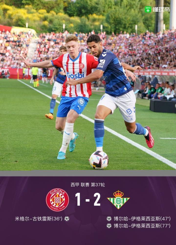 贝蒂斯2-1赫罗纳锁定欧战资格，古铁雷斯破门，博尔哈双响