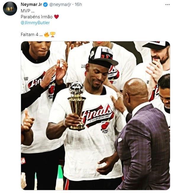 足篮联动内马尔恭喜巴特勒荣膺东决MVP：还剩4场