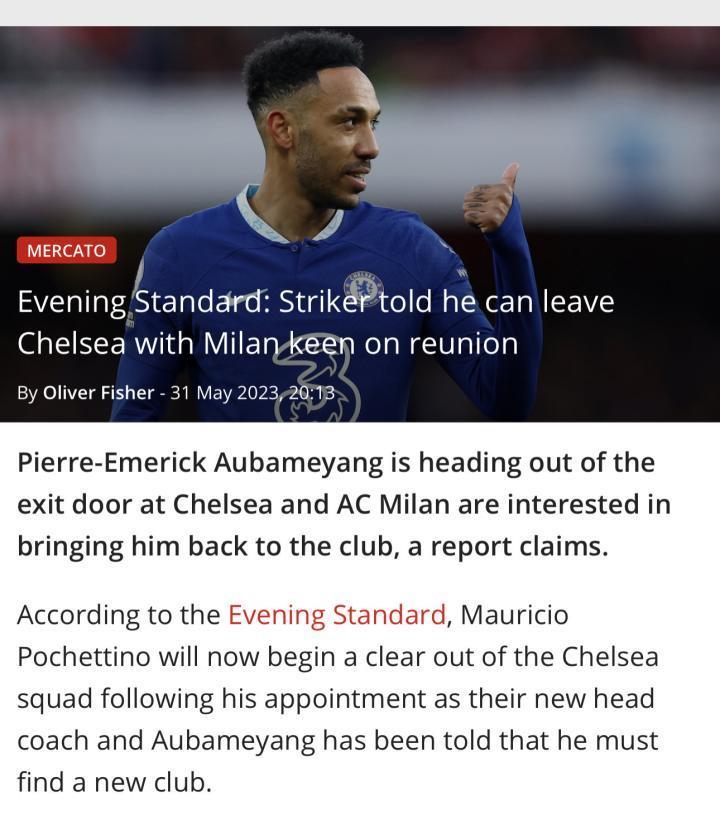 standardsport：奥巴梅扬愿意离开切尔