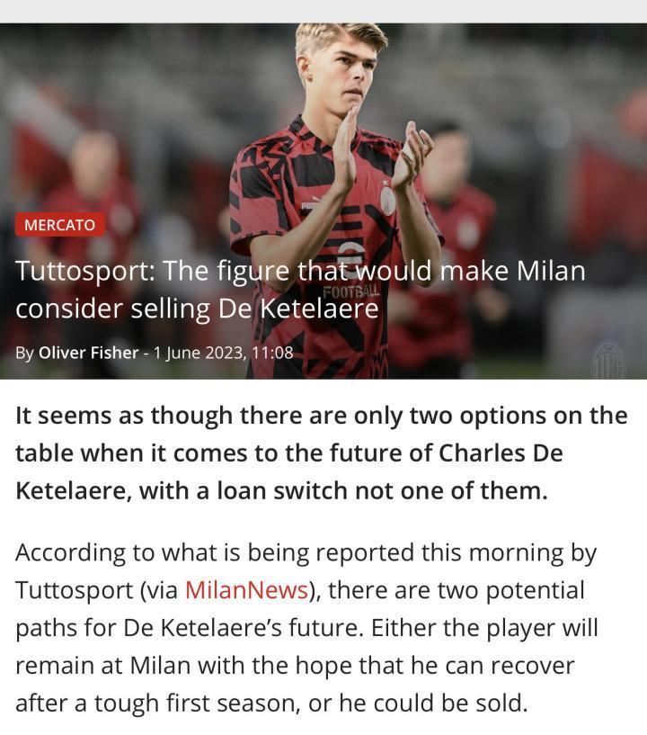 Tuttosport：米兰开始考虑考虑出售CDK