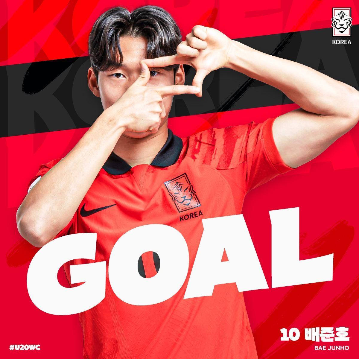 U20世界杯：韩国中场裴峻浩变向晃开对手破门＆传射建功