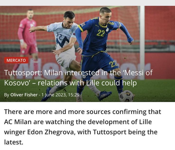 Tuttosport：米兰 对“科索沃梅西”感兴