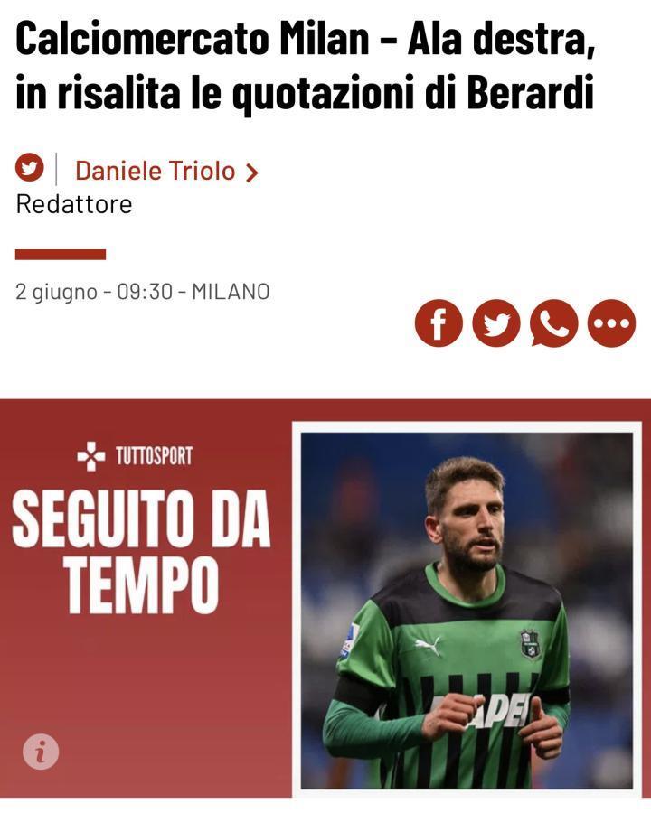 Calciomercato：米兰对贝拉尔迪的兴趣