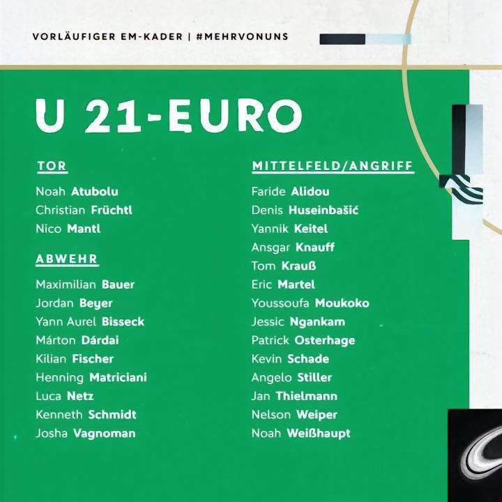 德国U21欧青赛初选名单：穆科科领衔，沙德入选