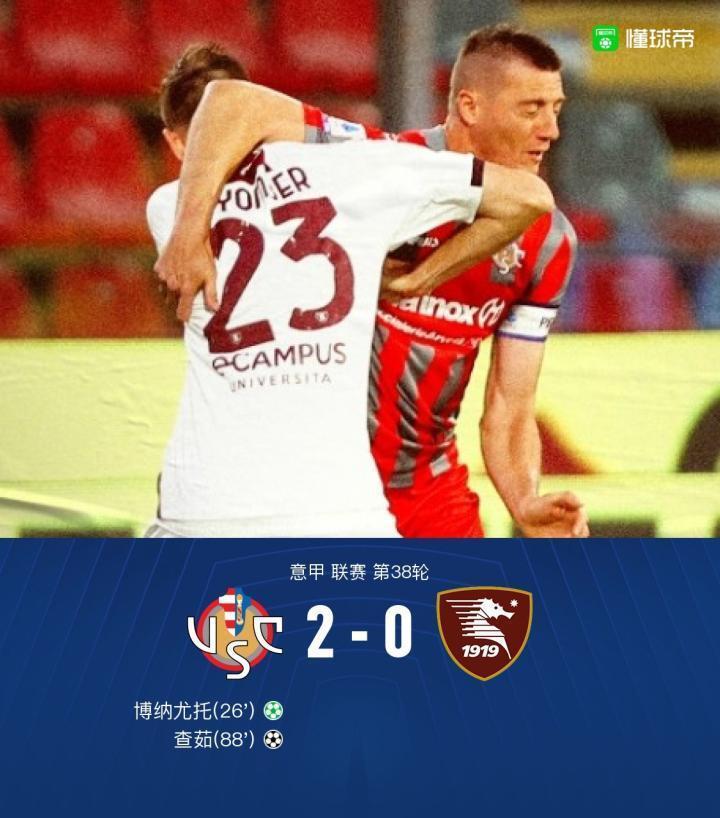克雷莫内塞2-0萨勒尼塔纳，博纳尤托、查茹建功