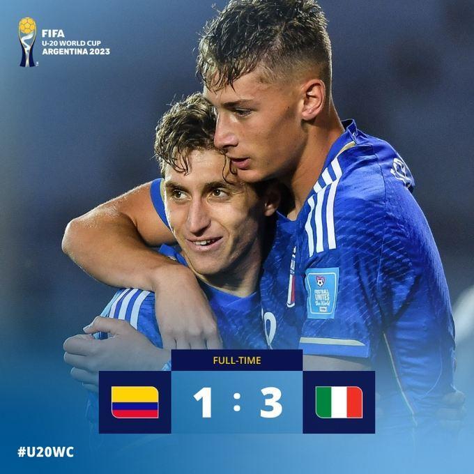 U20世界杯：意大利3-1哥伦比亚晋级半决赛，切尔西小将卡萨迪破门