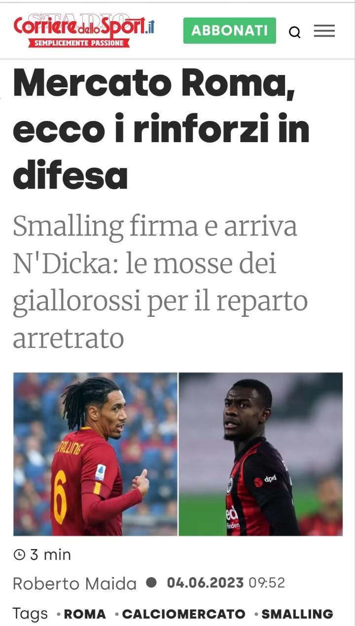 罗马跟队麦达更新转会和续约情况（搞定恩迪卡的新闻源头）