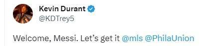 兴奋又期待，NBA球星杜兰特欢迎梅西前往美职联