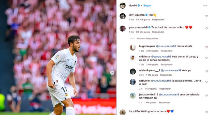 尼科社交媒体告别瓦伦西亚，穆萨回应会想念他遭瓦伦球迷嘲讽