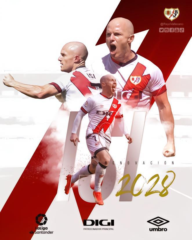 官方：巴列卡诺与球队攻击手帕拉松续约至2028年