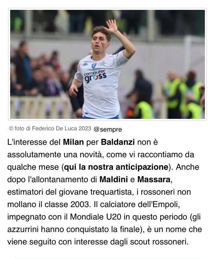 MN：米兰球探们对巴尔丹奇很感兴趣，恩波利要价1