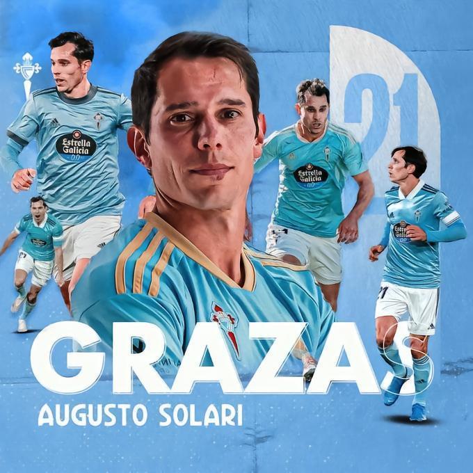 官方：塞尔塔边路奥古斯托-索拉里离队