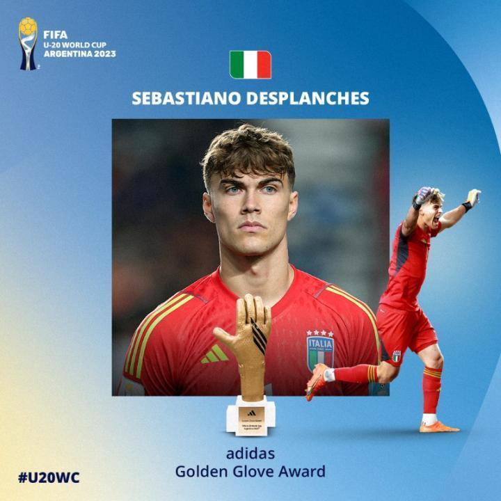 官方：意大利U20门将德普朗什获得世青赛金手套