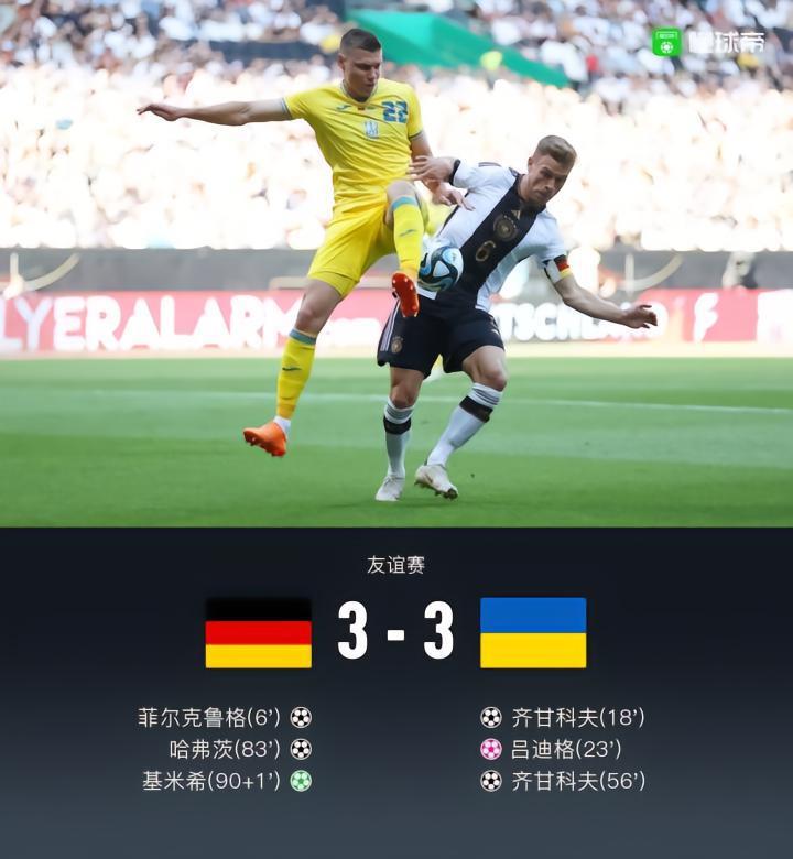 德国3-3乌克兰，基米希点球绝平，哈弗茨替补登场破门 造点