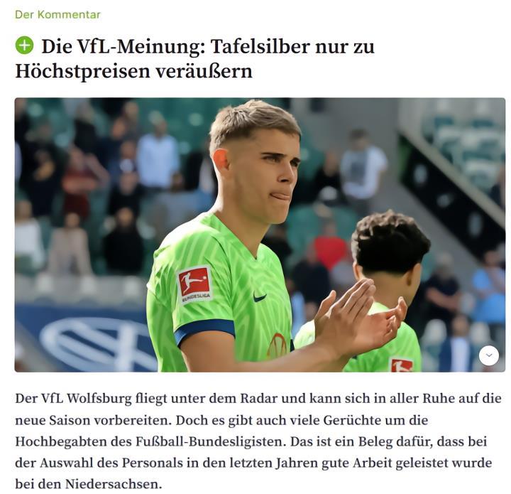 沃尔夫斯堡当地媒体AZ/WAZ今日发表一篇短讯简