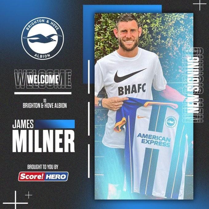 官方：37岁利物浦中场米尔纳自由身加盟布莱顿，签约至2024年