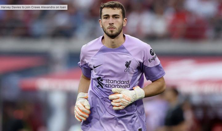 官方：利物浦19岁门将哈维-戴维斯租借加盟英乙球队克鲁