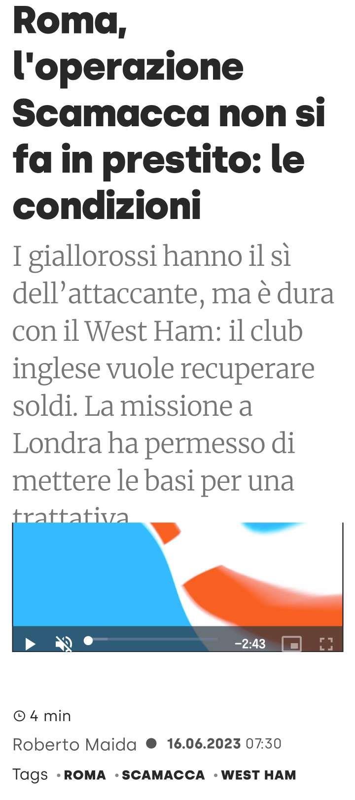 罗马体育报跟队记者R.Maida的大篇，详细介绍