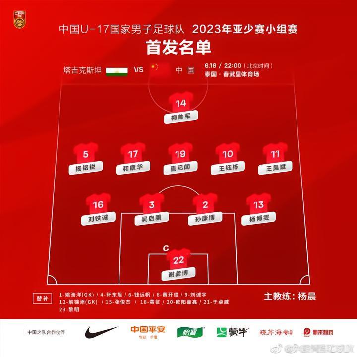 【U17亚洲杯第一轮：塔吉克斯坦VS中国】?中国