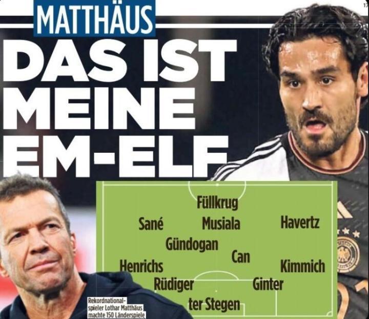 马特乌斯选德国队欧洲杯首发：特尔施特根出场，基米希右后卫