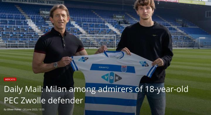 每日邮报：米兰对18岁的兹沃勒后卫拉夫-范登贝尔