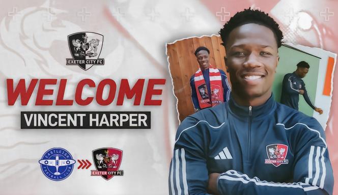 官方 : 埃克塞特城签下伊斯特雷格后卫文特森-哈珀