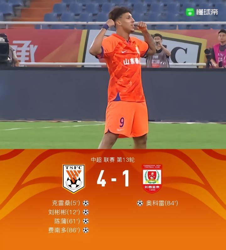 山东4-1亚泰，费南多首球，克雷桑破门 伤退，刘彬彬陈蒲建功