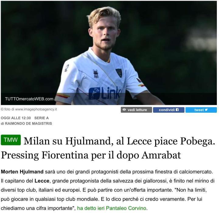 TMW：米兰可能将波贝加加入到赫尤尔曼德的交易中