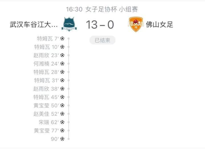女子足协杯武汉女足13-0狂胜佛山女足，特姆瓦五子登科