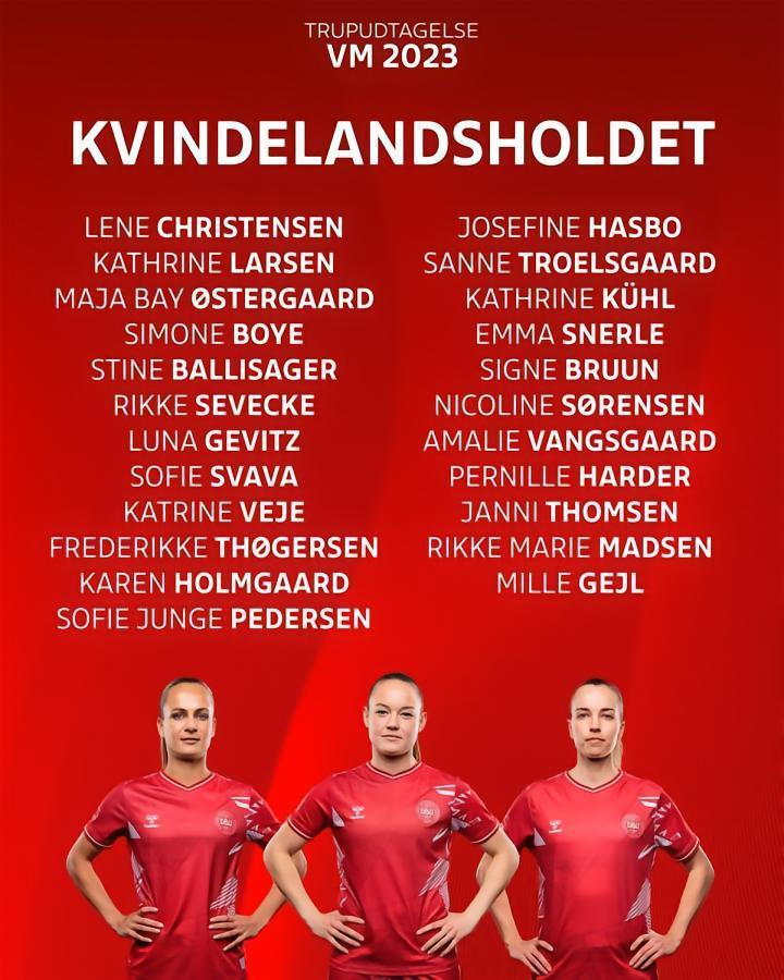 丹麦女足公布世界杯23人名单，7月22日交战中国女足